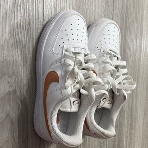 Nike White Sneakers with Tan Swoosh